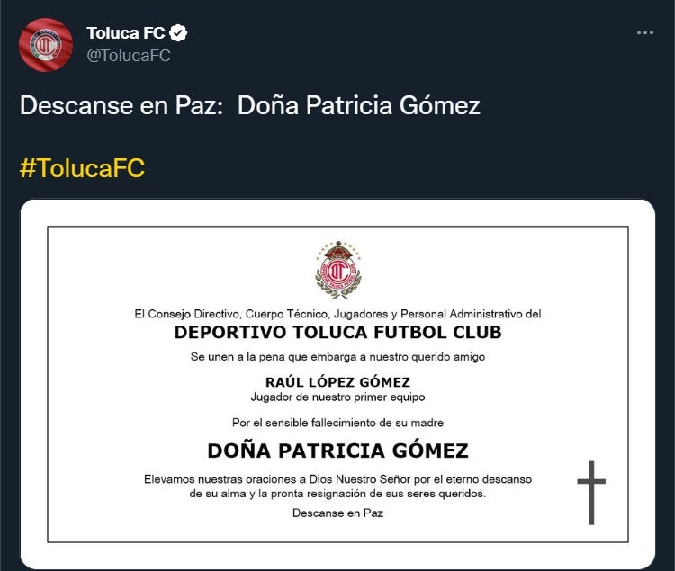 Toluca le dio el pésame al Dedos López 