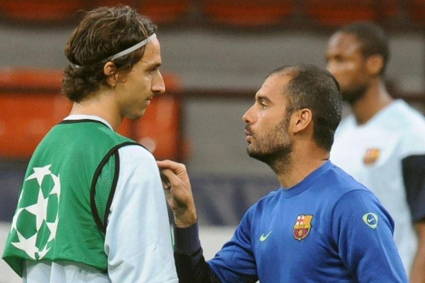 Pep Guardiola y Zlatan Ibrahimovic en su etapa con el Barcelona