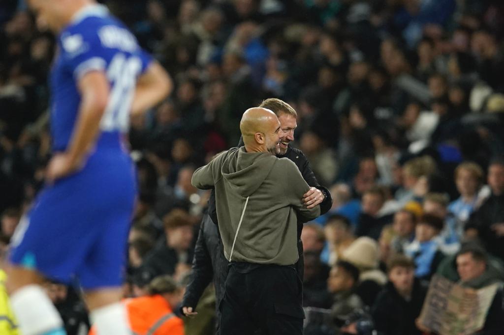 Potter and Guardiola at the end of the game 