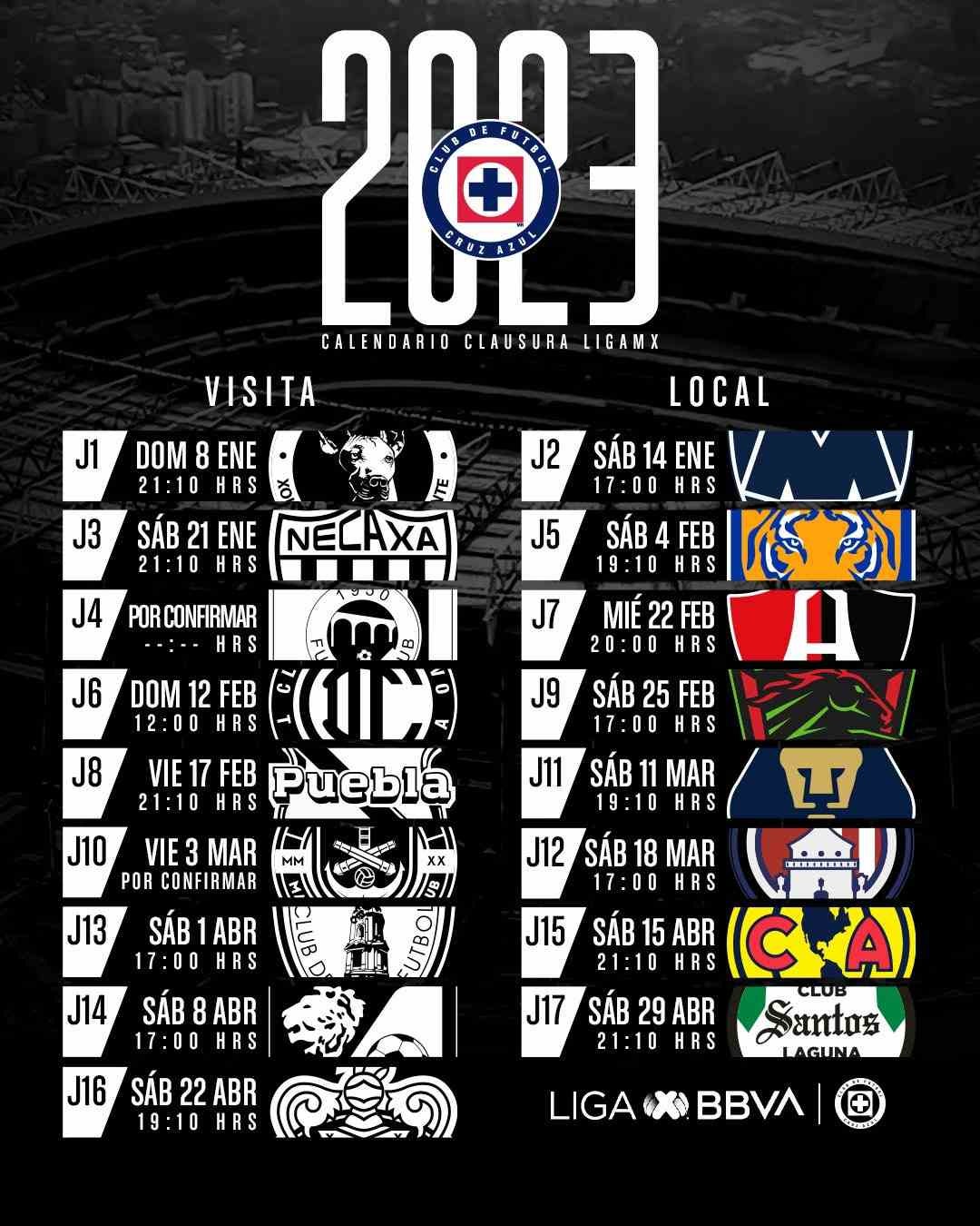 Liga MX: El calendario de América, Chivas, Pumas y Cruz Azul para el  Clausura 2023