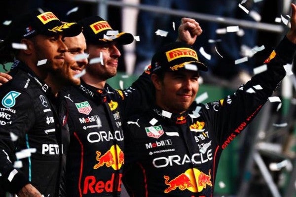 Hamilton, Verstappen y Pérez en el GP de México 2022