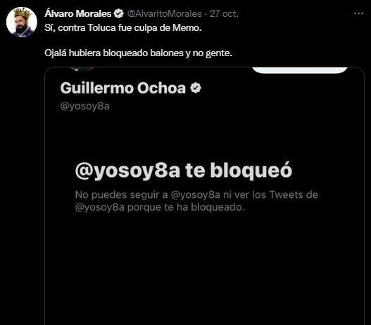 Ochoa lo bloqueó de Twitter 