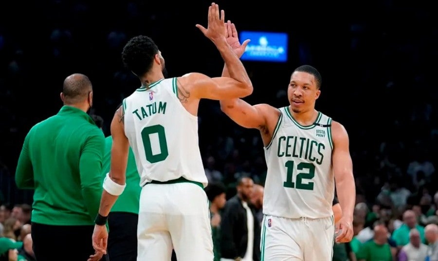 Celtics players celebrate