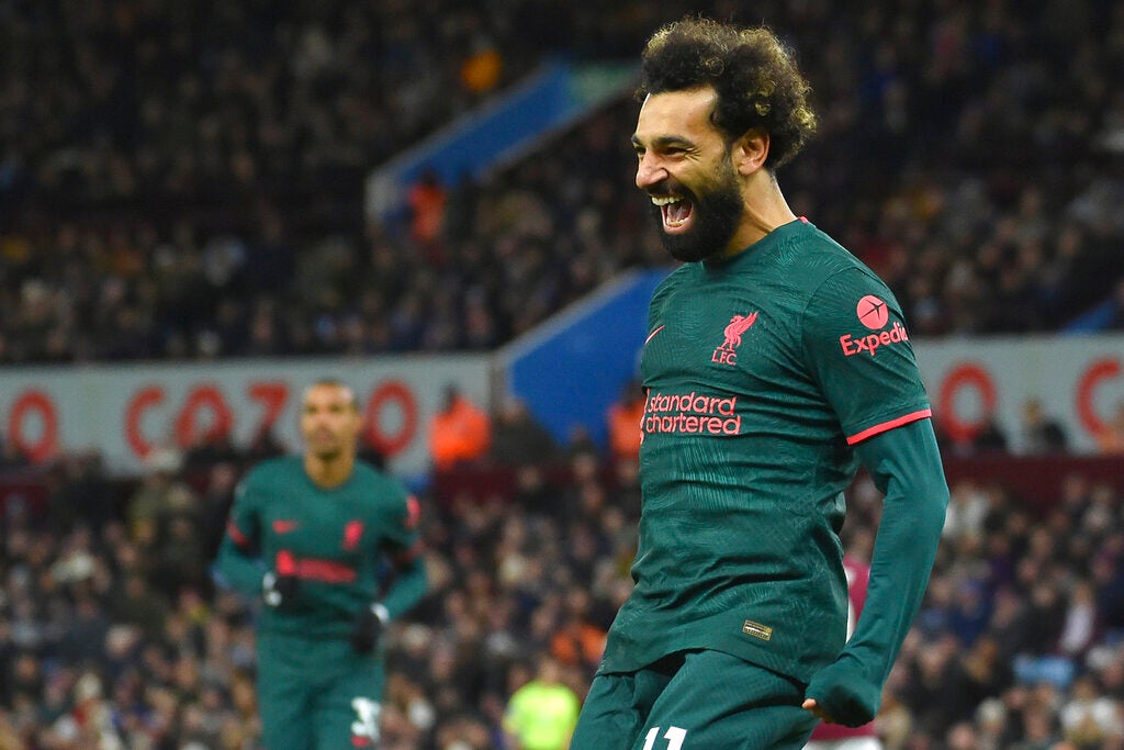 Mohamed Salah festeja un gol con el Liverpool