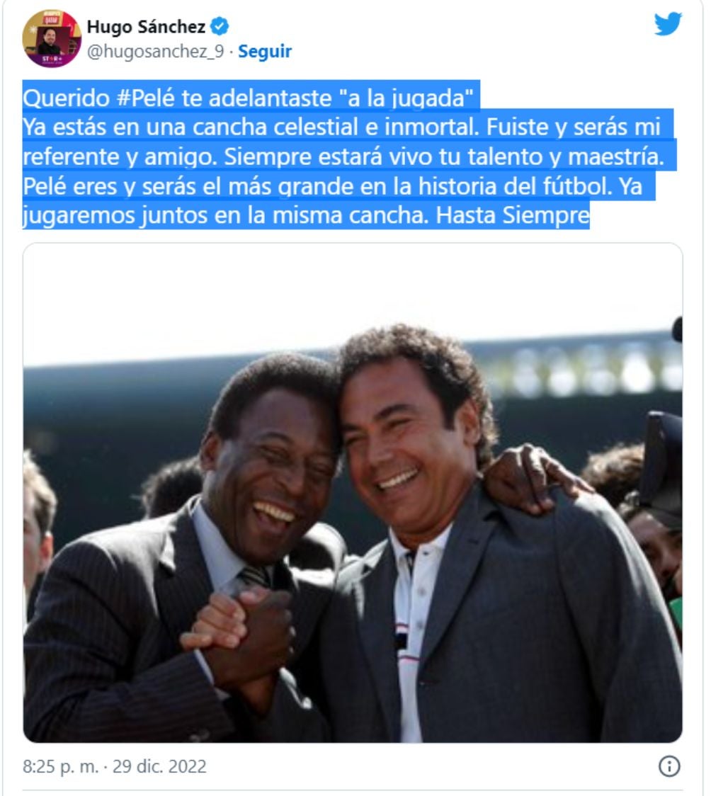 Hugo Sánchez dedicó unas emotivas palabras a Pelé