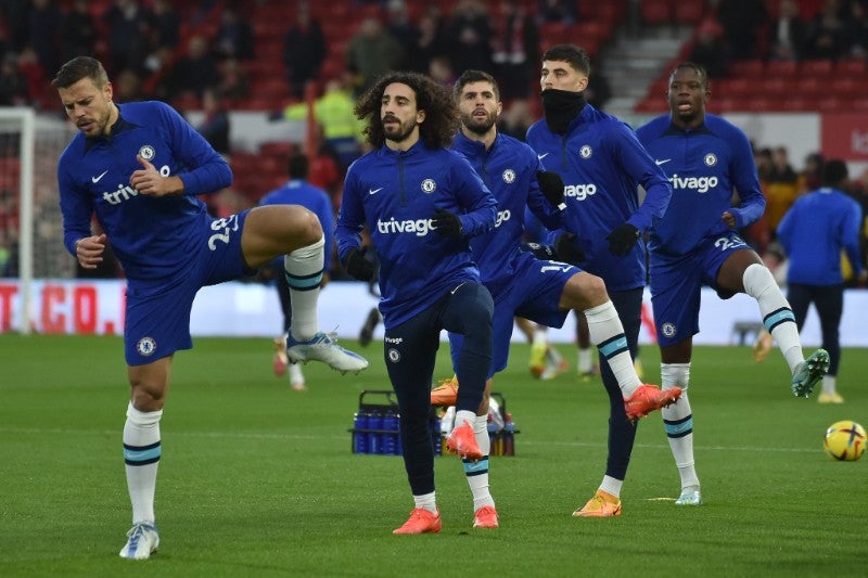 Jugadores del Chelsea en calentamiento