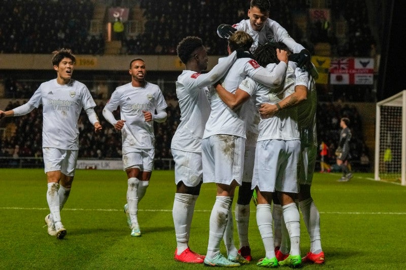 Jugadores del Arsenal en festejo de gol