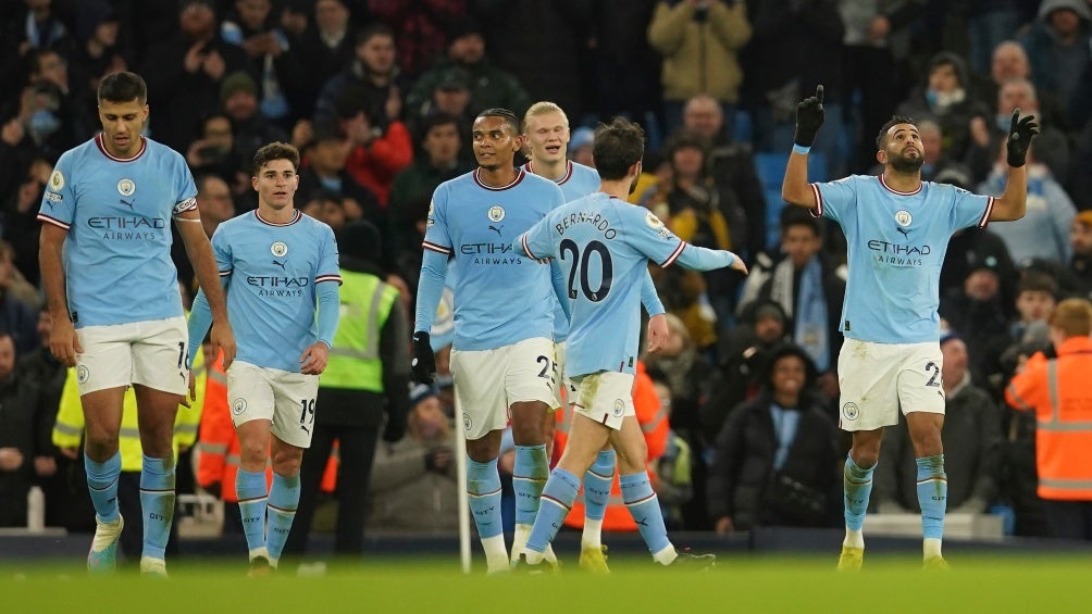 Manchester City en celebración de gol