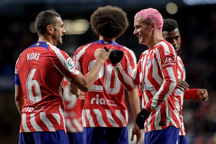 Griezmann celebrando con sus compañeros