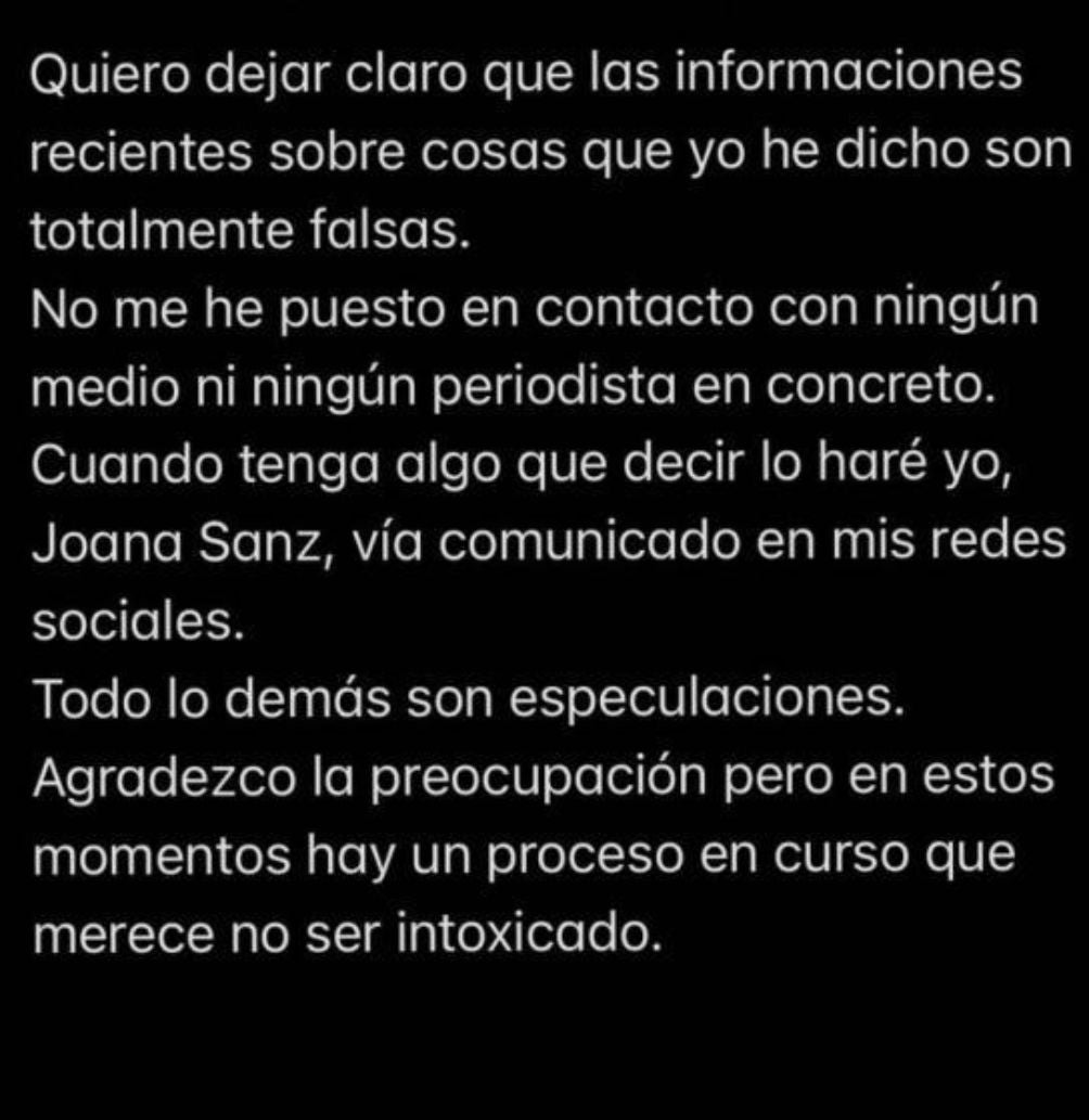 Estas fueron las palabras de Joana Sanz en sus stories