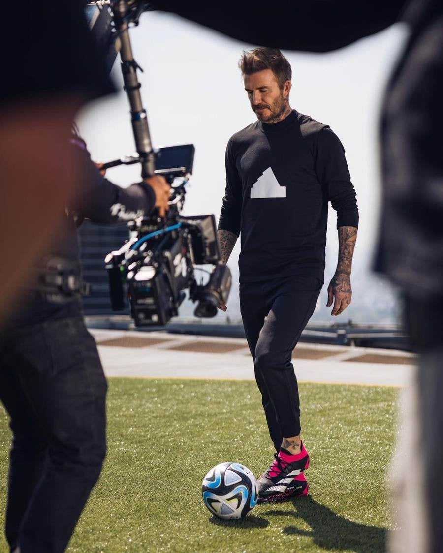 David Beckham grabando un comercial