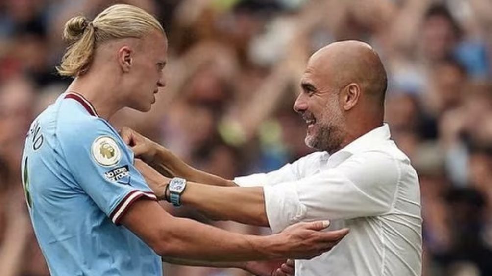 Guardiola celebrando un gol con Haaland