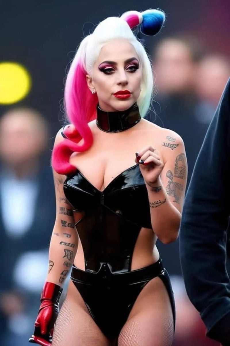 Lady Gaga vestida como Harley Quinn