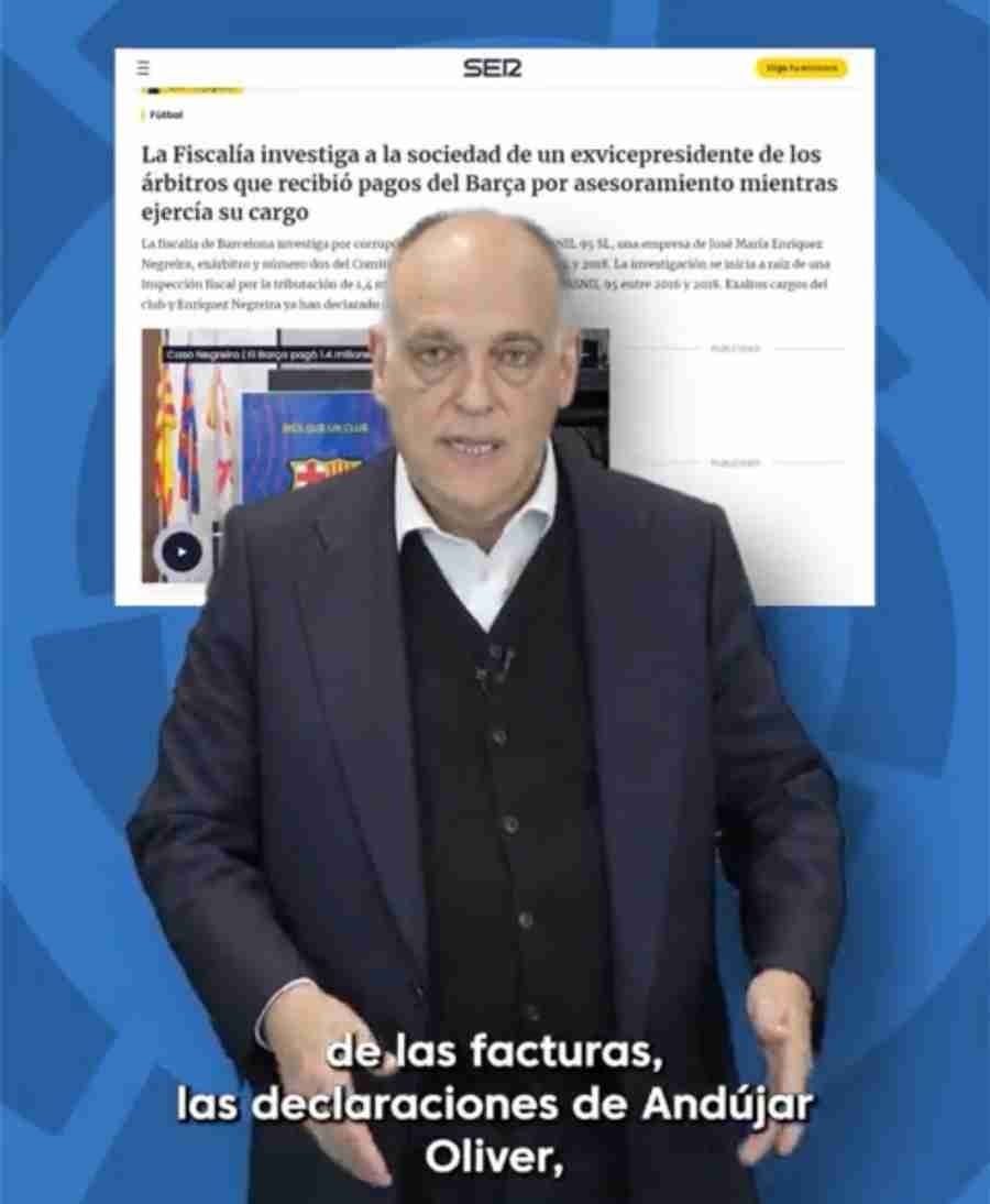 Javier Tebas hablando sobre el tema Barcelona