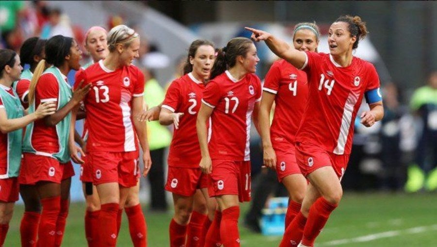 Equipo de Canadá celebrando gol 