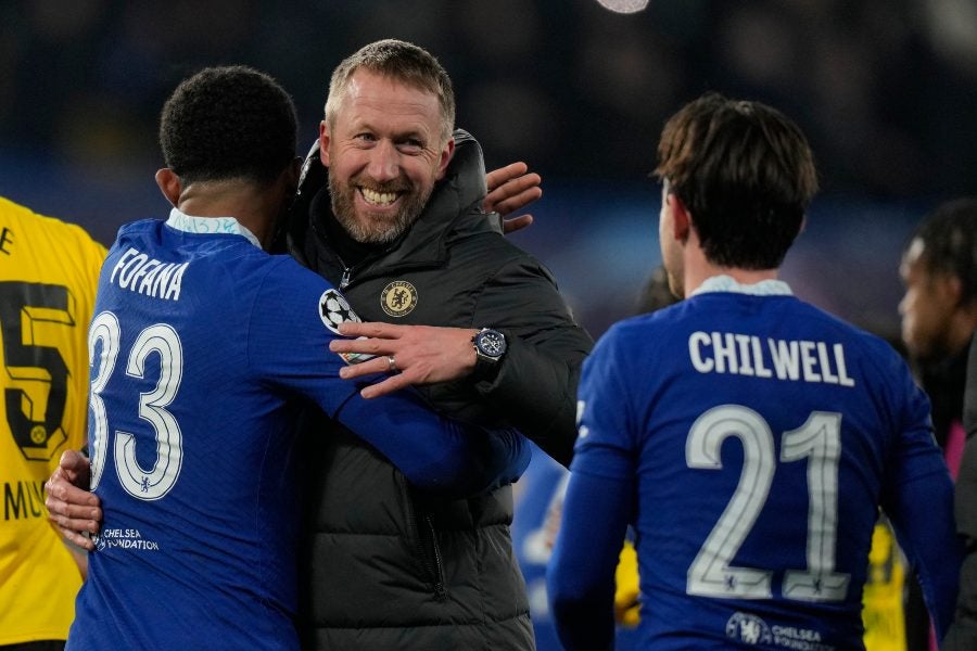 Graham Potter celebrando con sus jugadores 