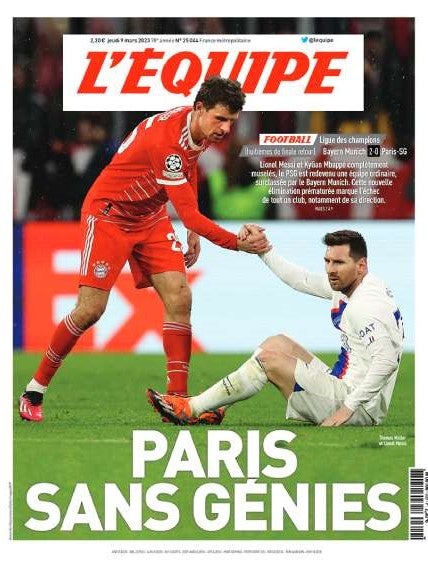 Portada del periódico L'Equipe