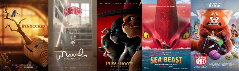 arte promocional de las películas nominadas a mejor largometraje animado en los Premios Oscar