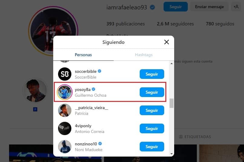 Cuenta de Instagram de Rafael Leao