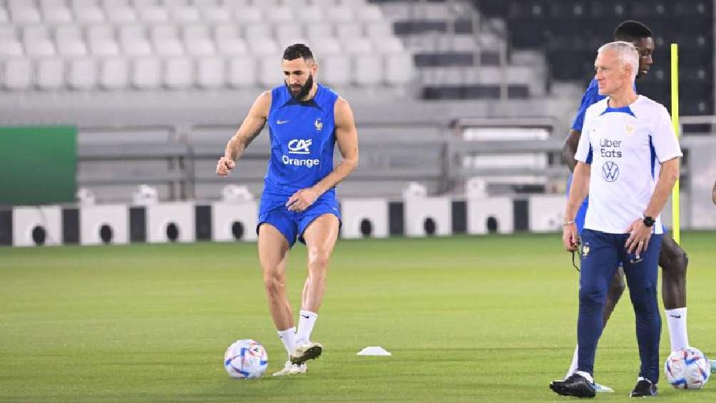 Deschamps y Benzema en entrenamiento 