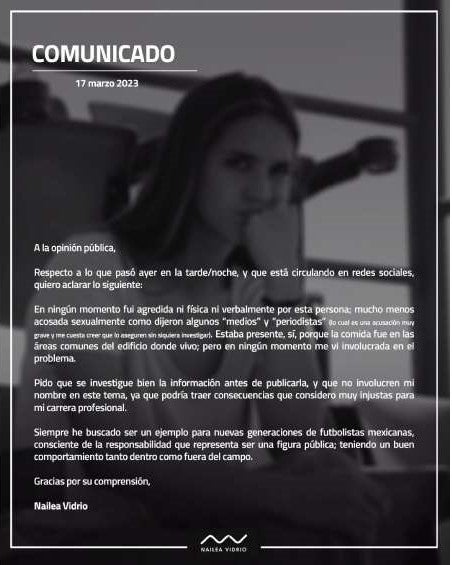 Comunicado de Nailea Vidrio