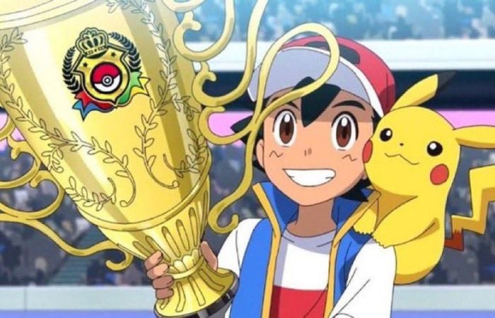 Ash y Pikachu luego de ganar el Torneo de los Ocho Maestros