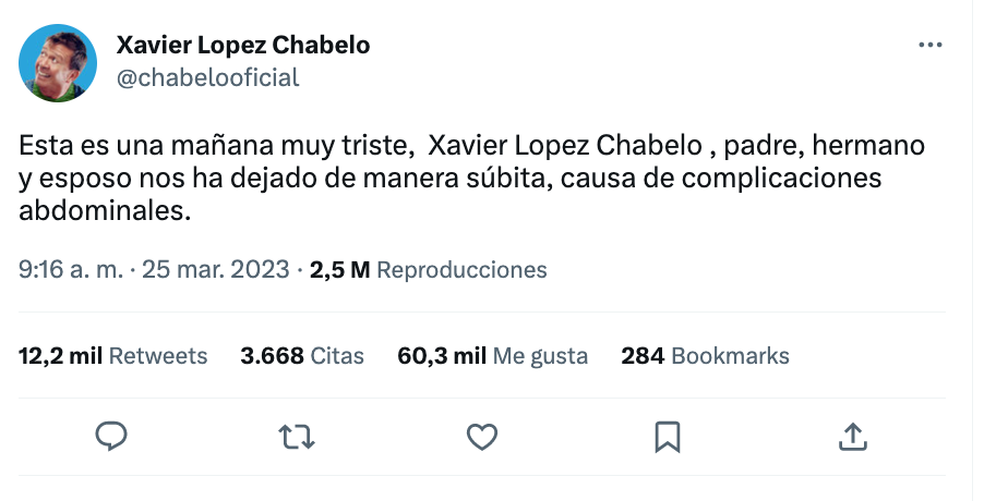 Así se informó la noticia del fallecimiento de Chabelo