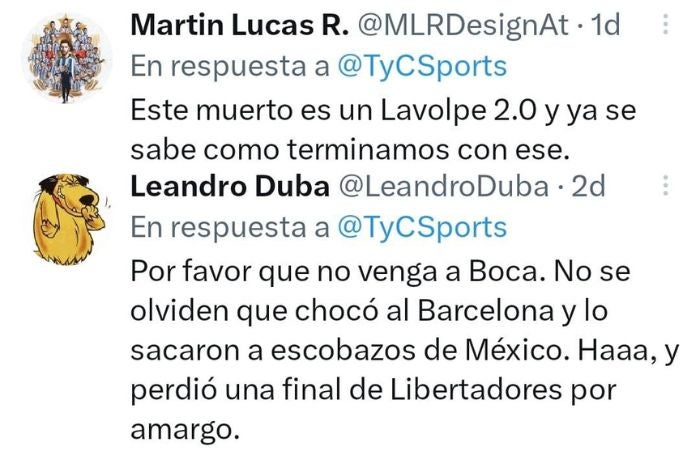 Algunos Tweets referentes a la llegada de Martino al banquillo de Boca