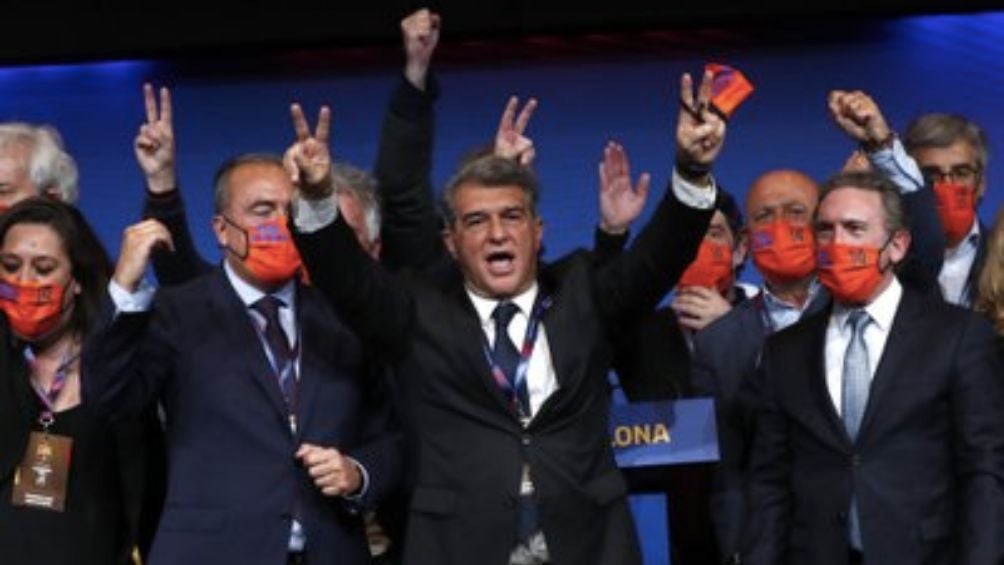 Laporta después de ganar las elecciones del club catalán