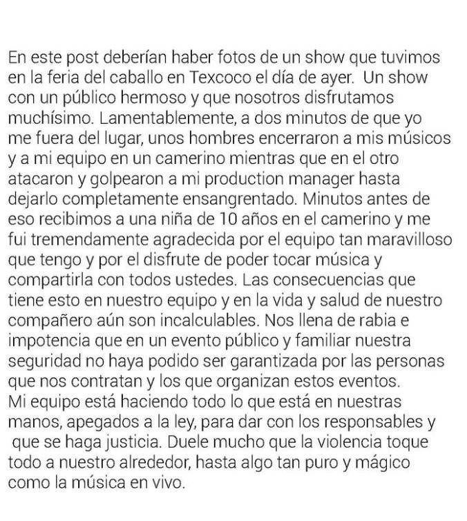 Comunicado de Ximena Sariñana 