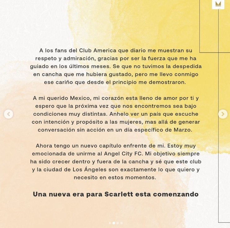 Carta de Scarlett Camberos al América 