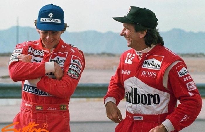 Emerson Fittipaldi y Ayrto Senna en el circuito de Phoenix, Arizona, Estados Unidos