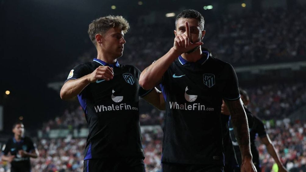 Mario Hermoso y Marcos Llorente celebrando el segundo gol del Atleti ante el Rayo