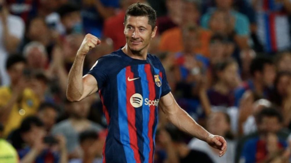 Lewandowski tras meter un gol con el FC Barcelona