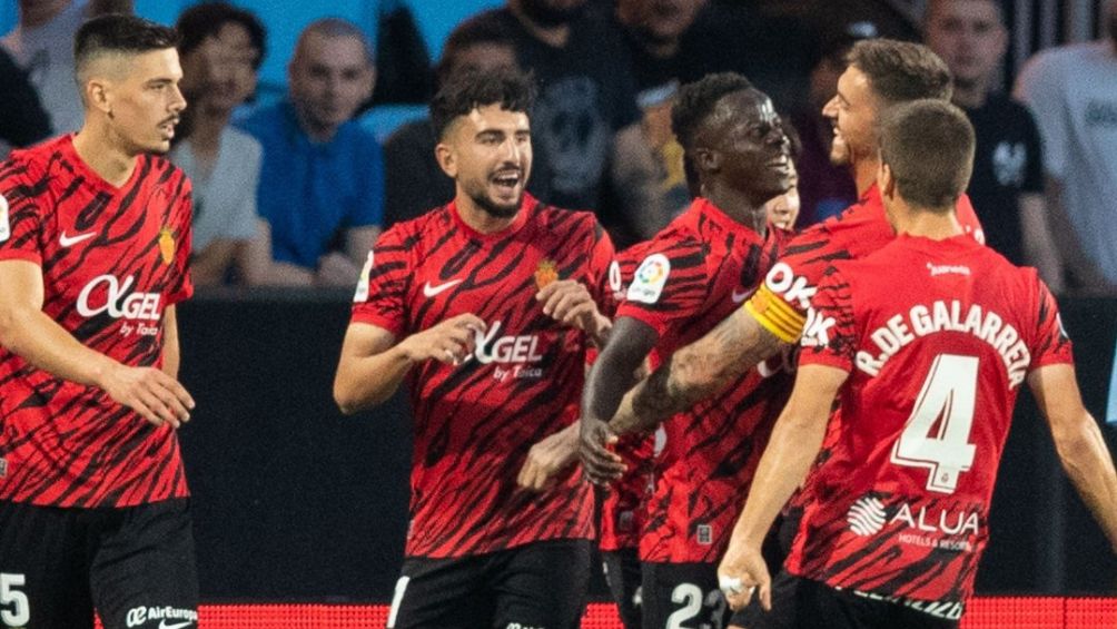 Jugadores del Mallorca celebrando el gol ante el Celta en Balaídos