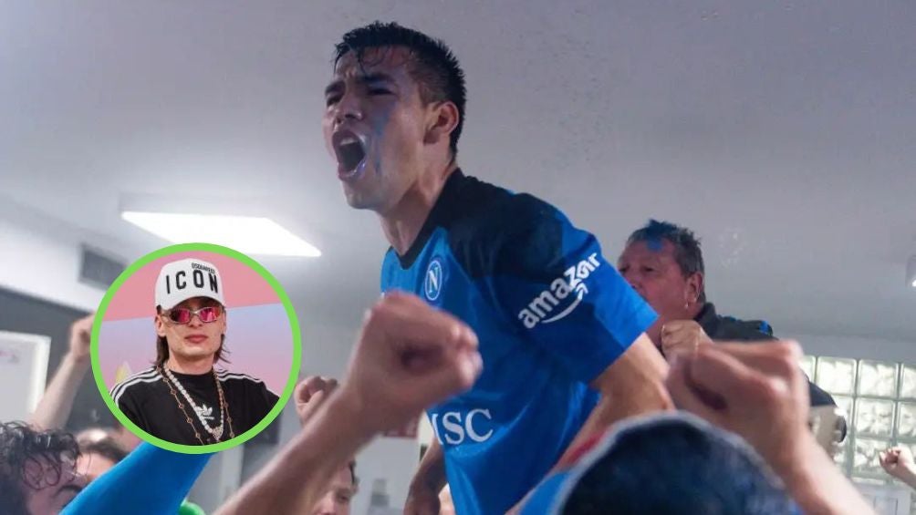 Chucky Lozano en los festejos del Napoli por el título de Serie A