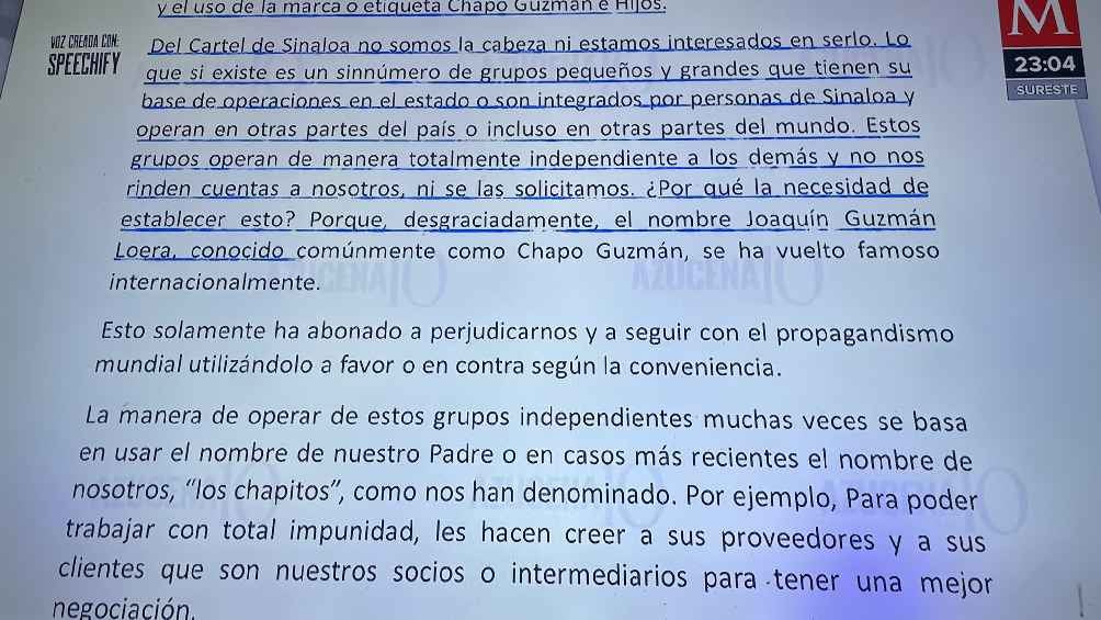 La carta de los Chapitos al gobierno