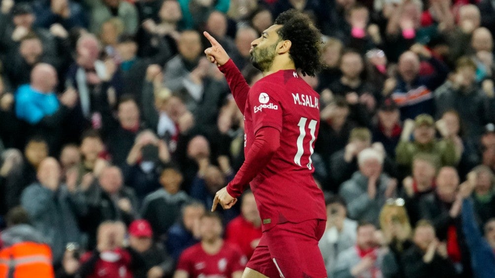 Salah festeja un gol en Anfield