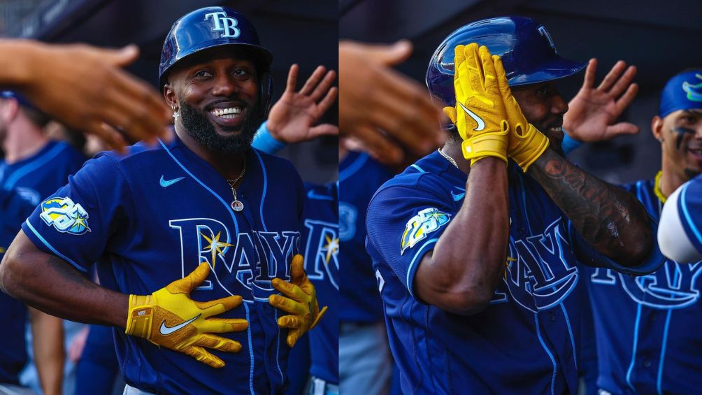 Randy Arozarena festejando su cuadrangular ante los Yankees