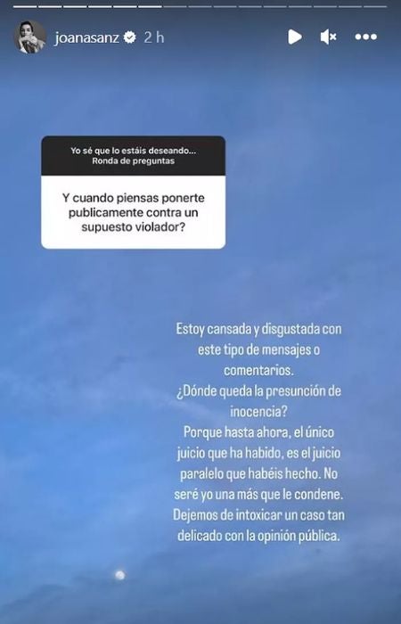 Mensaje de Joana Sanz respondiendo pregunta de Instagram