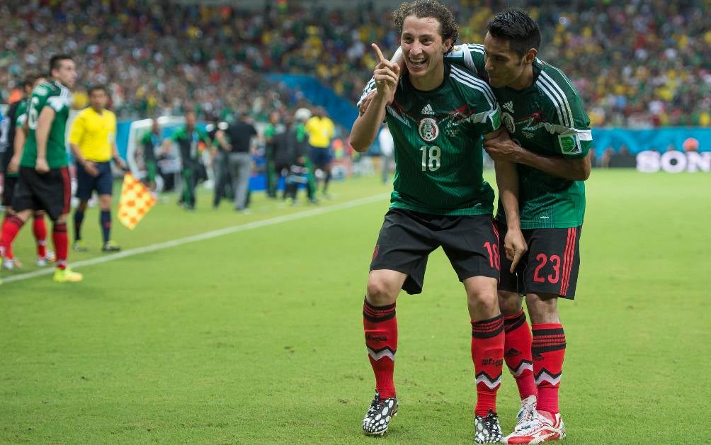 Andrés Guardado celebra el gol ante Croacia en Brasil 2014