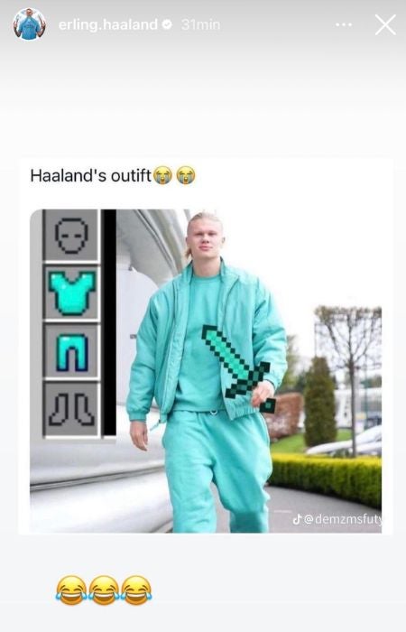 Erling Haaland con un traje de Minecraft editado