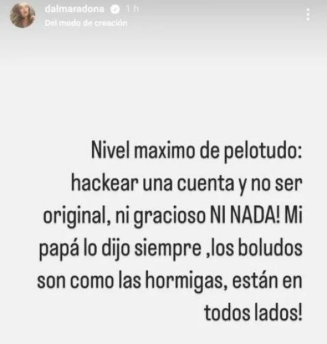 Historia de instagram de Dalma Maradona