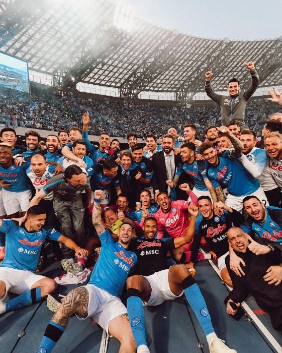 Jugadores del Napoli tras salir campeones de la Serie A