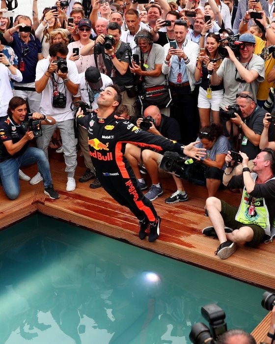 Foto del festejo de la última vez de Ricciardo en Mónaco