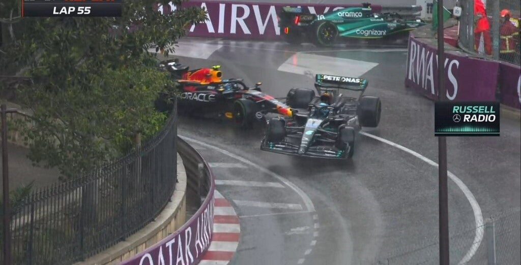 Momento en el que Checo impactó a Russel