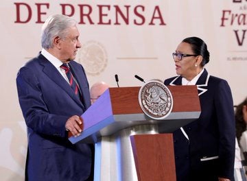 Rosa Icela Rodríguez estuvo presente en la mañanera junto a AMLO