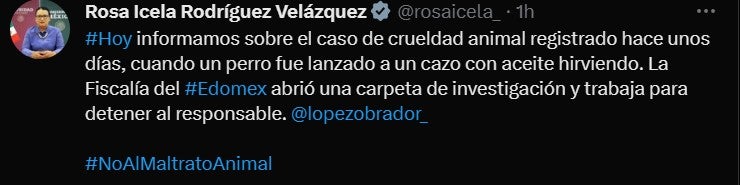 Tweet de Rosa Icela Rodríguez 