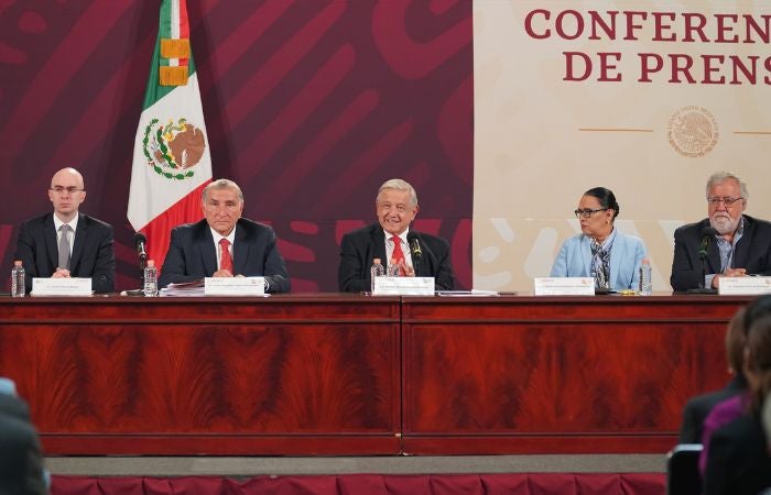 Andrés Manuel López Obrador y gabinete en la Mañanera