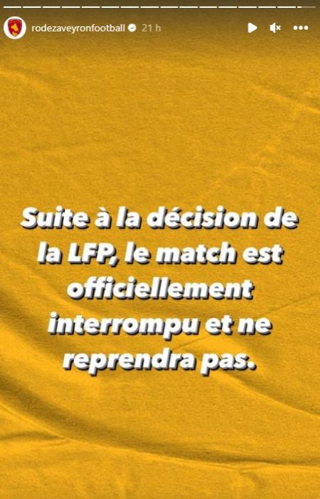 Historia del Rodez anunciando suspensión ante Burdeos